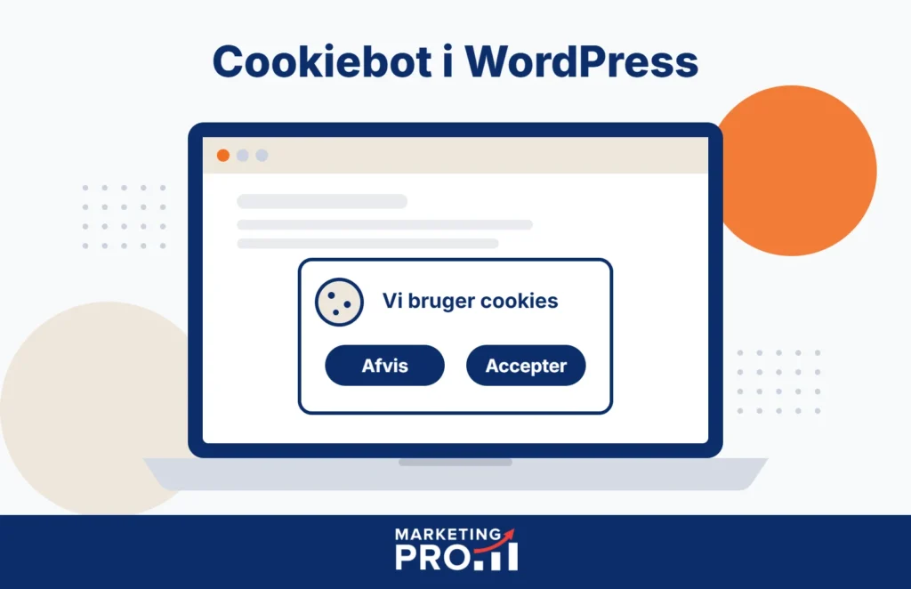Illustration af et cookiebanner fra Cookiebot i WordPress med knapperne Afvis og Accepter i samme størrelse